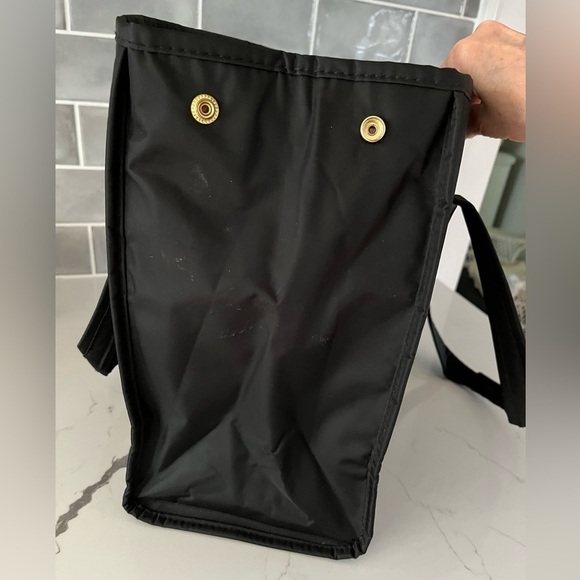 Samantha Brown Tote Purse Bag Black Nylon Travel Handbag Gold Fabric Interior - Picture 6 of 15